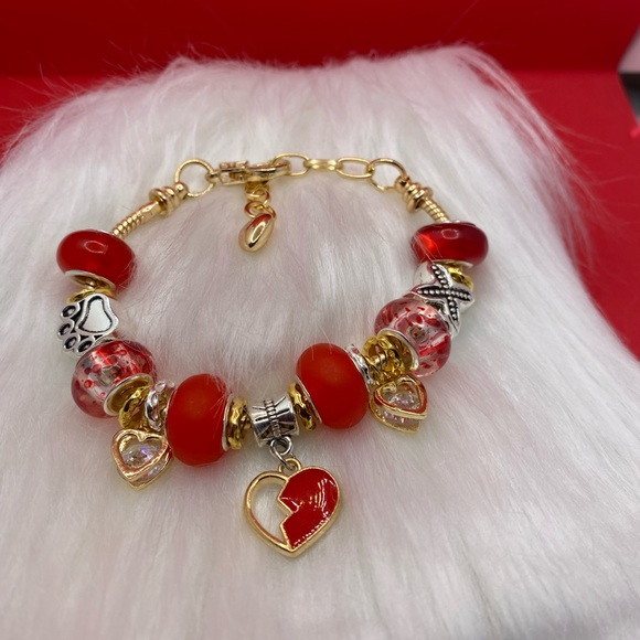 Deluxe charm bracelets, silver plated, snake chain with heart clasps - Picture 3 of 16